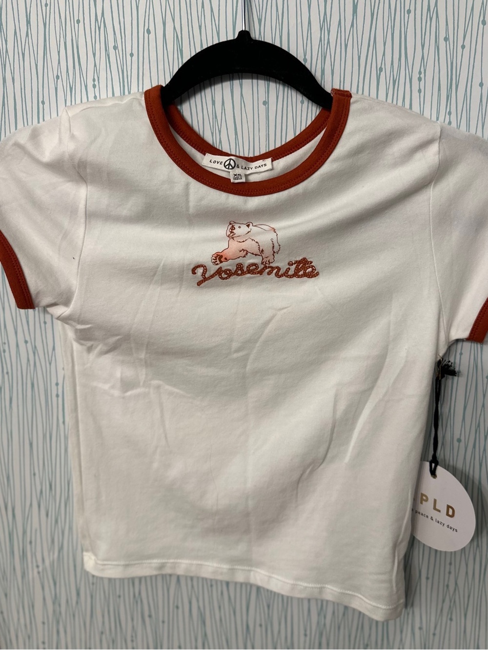 Love & Lazy Days Yosemite Ringer Tee XS NWT Bear Graphic Crop Top